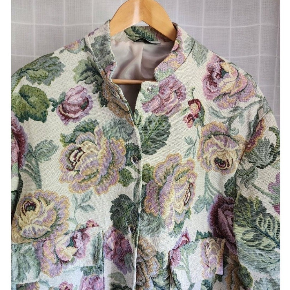 Floral Tapestry Jacket Women's Vintage Oversized Bomber Coat Size M - Picture 7 of 15